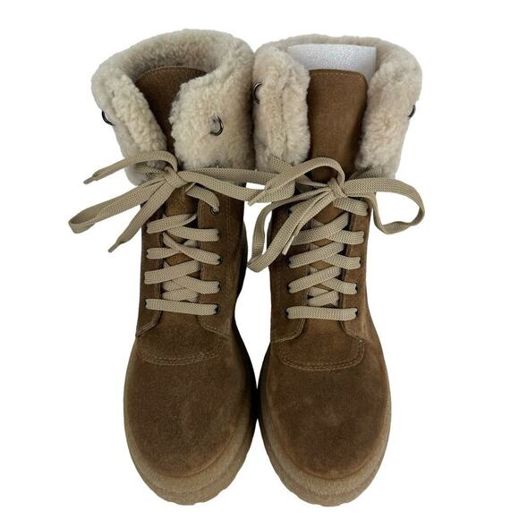 C LA CANADIENNE VICTOR SUEDE SHEARLING‎ LINED LACE UP BOOTS WALNUT NWOT SIZE 5.5 - Picture 2 of 13